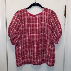 Madewell Pink Top with Puffy Sleeves Small EUC Small